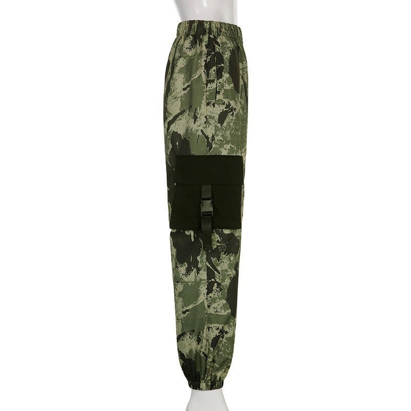 Thumbnail: Y2K High Waisted Green Camouflage Cargo Pants Side