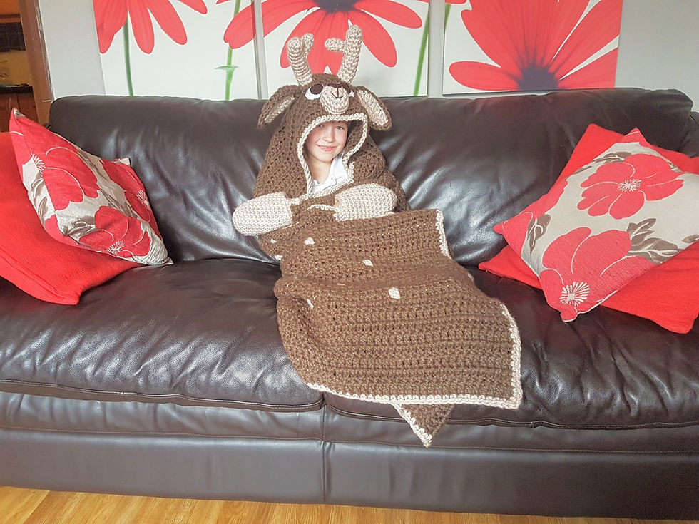 Thumbnail: Woodland Deer Crochet Hooded Blanket
