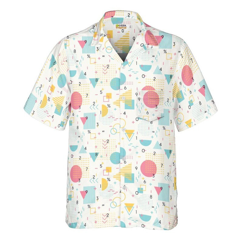 Math Memphis Style White Button Up Hawaiian Shirt