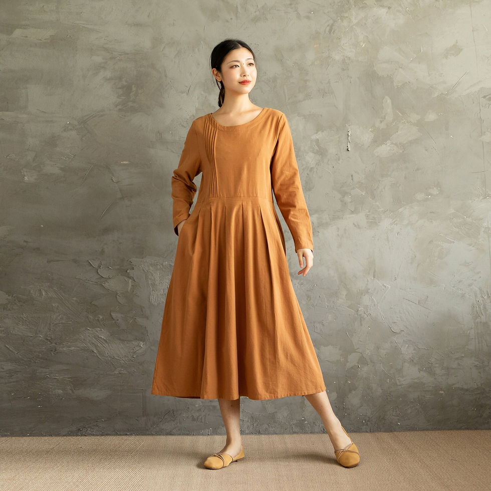 Thumbnail: Beautiful Long Sleeves Cotton Dress