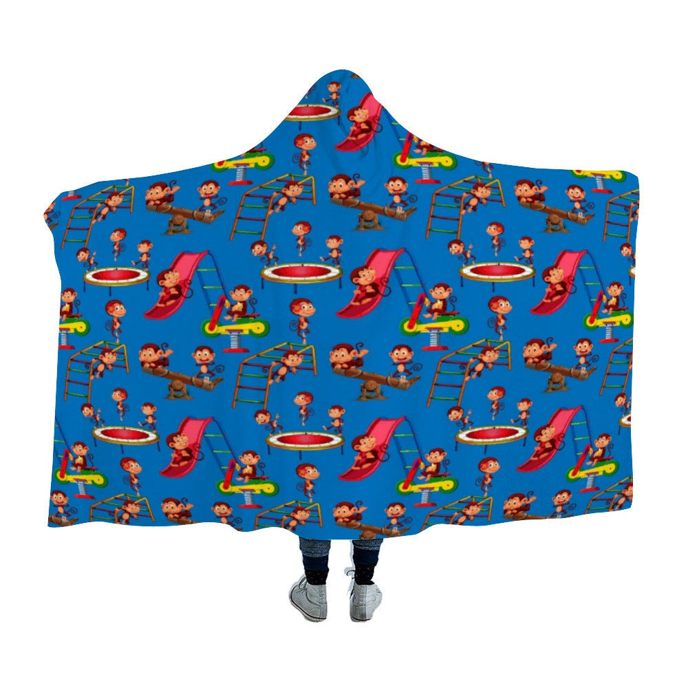 Monkey Playing Blue Hooded Blanket