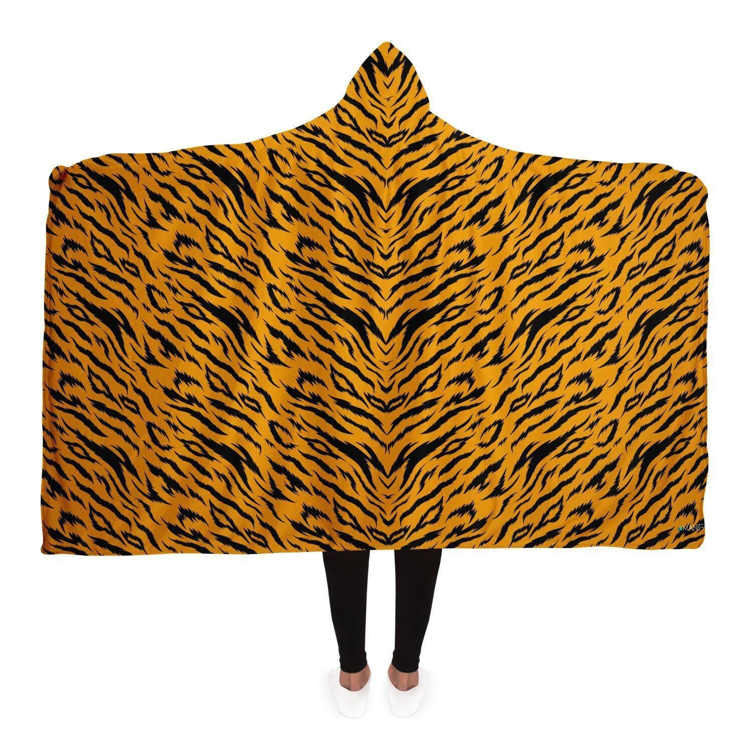 Tiger Pattern Premium Hooded Blanket With Wrist Straps
