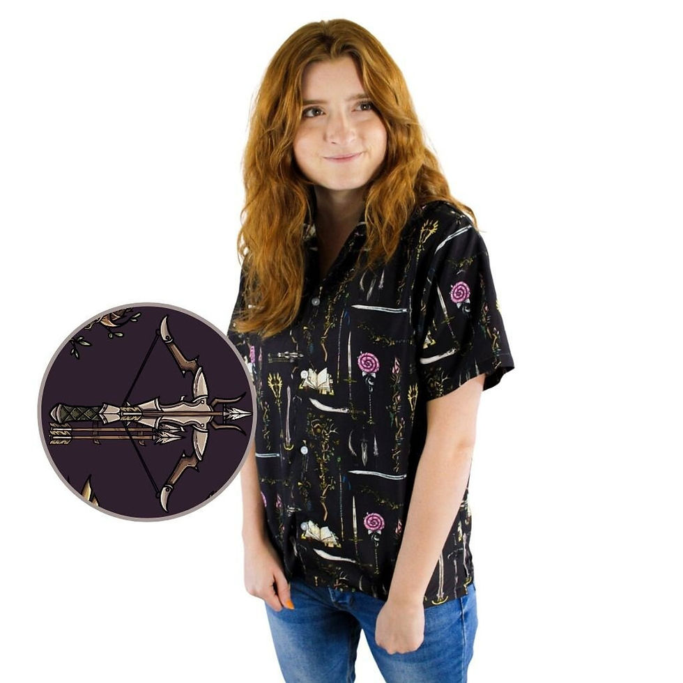 Dnd Weapons Plum Button Up Shirt Female Model