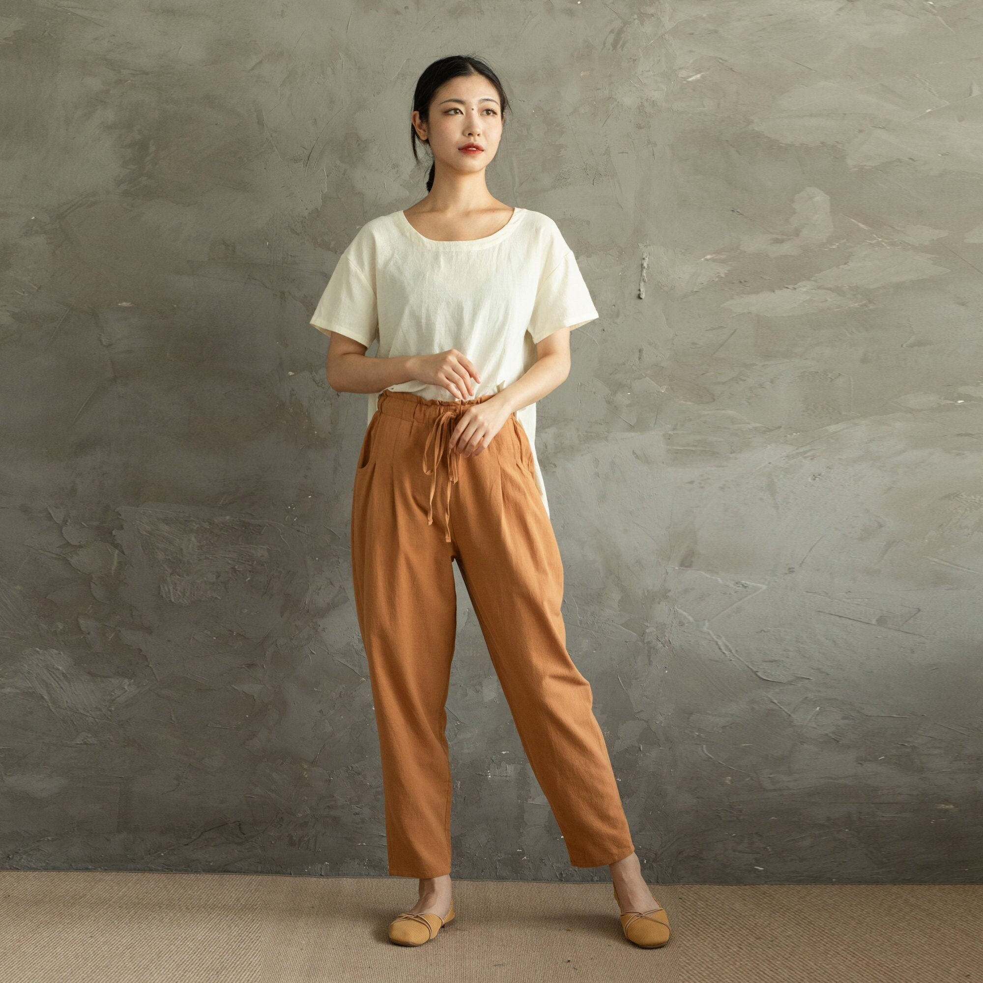 Women classical Elastic Waist Cotton Pants