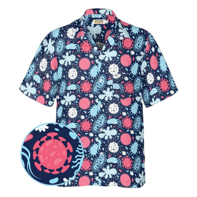 Microscopic Collection Blue Science Biology Button Up Shirt Front