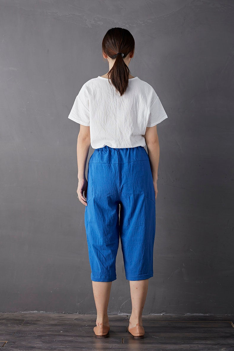 Thumbnail: Women Elastic Waist Cotton Pants