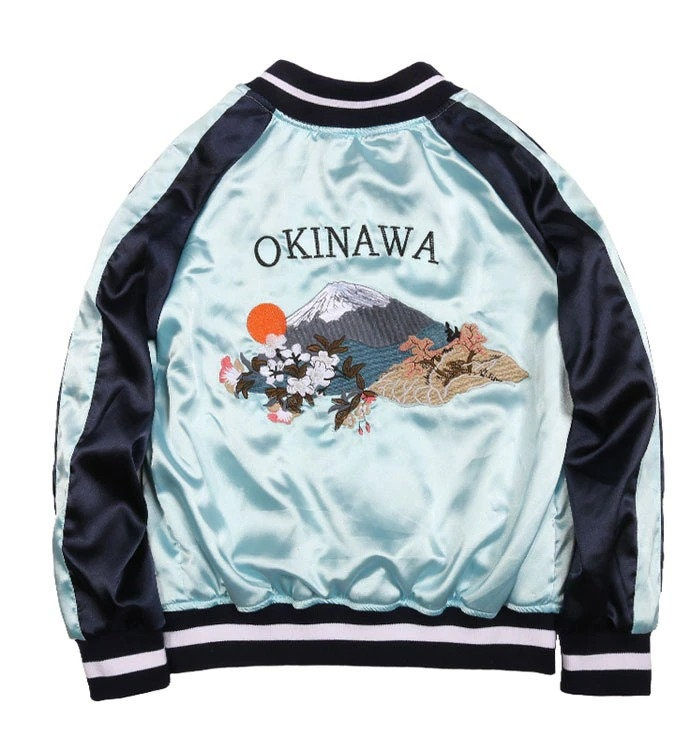 Thumbnail: Tiger Crane Embroidered Double-sided Bomber Jacket