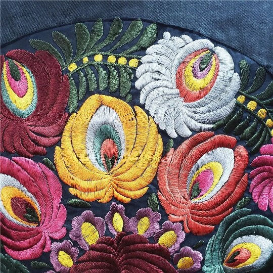 Thumbnail: Boho Chic Denim Embroidered Patch Jacket