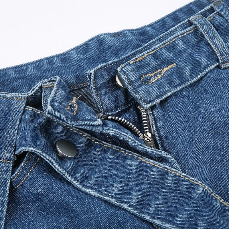 Thumbnail: Hollow Out Baggy Patchwork Pants Zipper Open