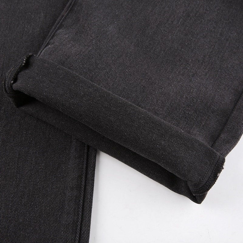 Thumbnail: Holes Ripped Designed High Waisted Black Denim Pant Leg
