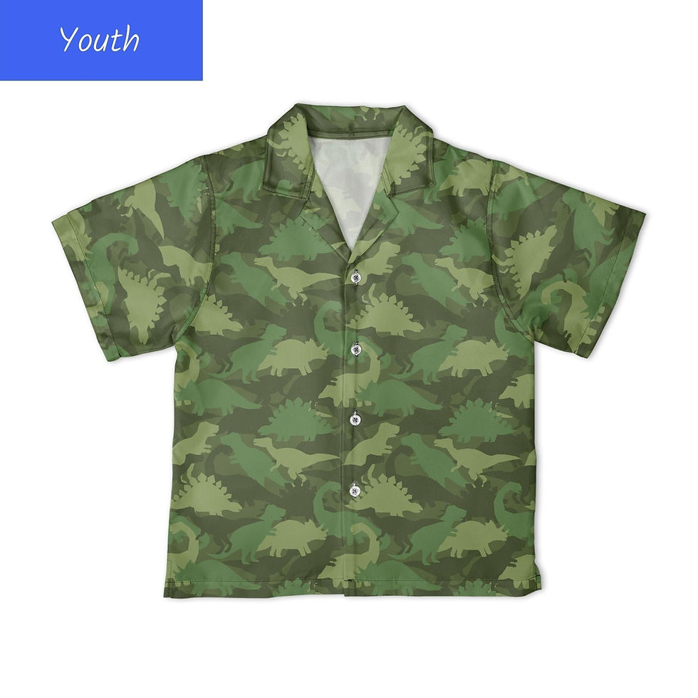 Thumbnail: Dinosaur Khaki Army Dinosaur Green Button Up Shirt Youth