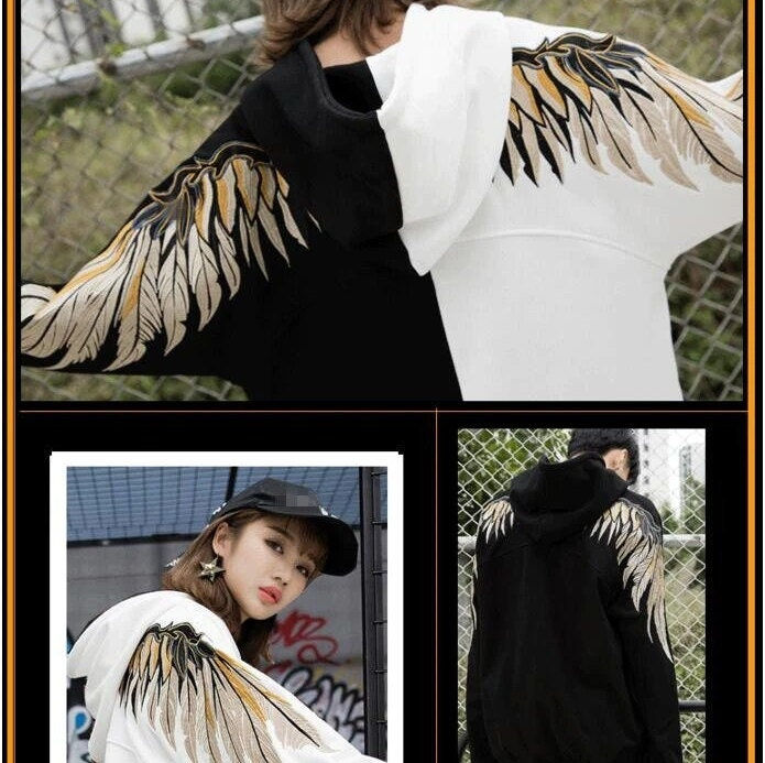 Thumbnail: Hip Hop Gold Thread Embroidery Wings Long Sleeve Sweater