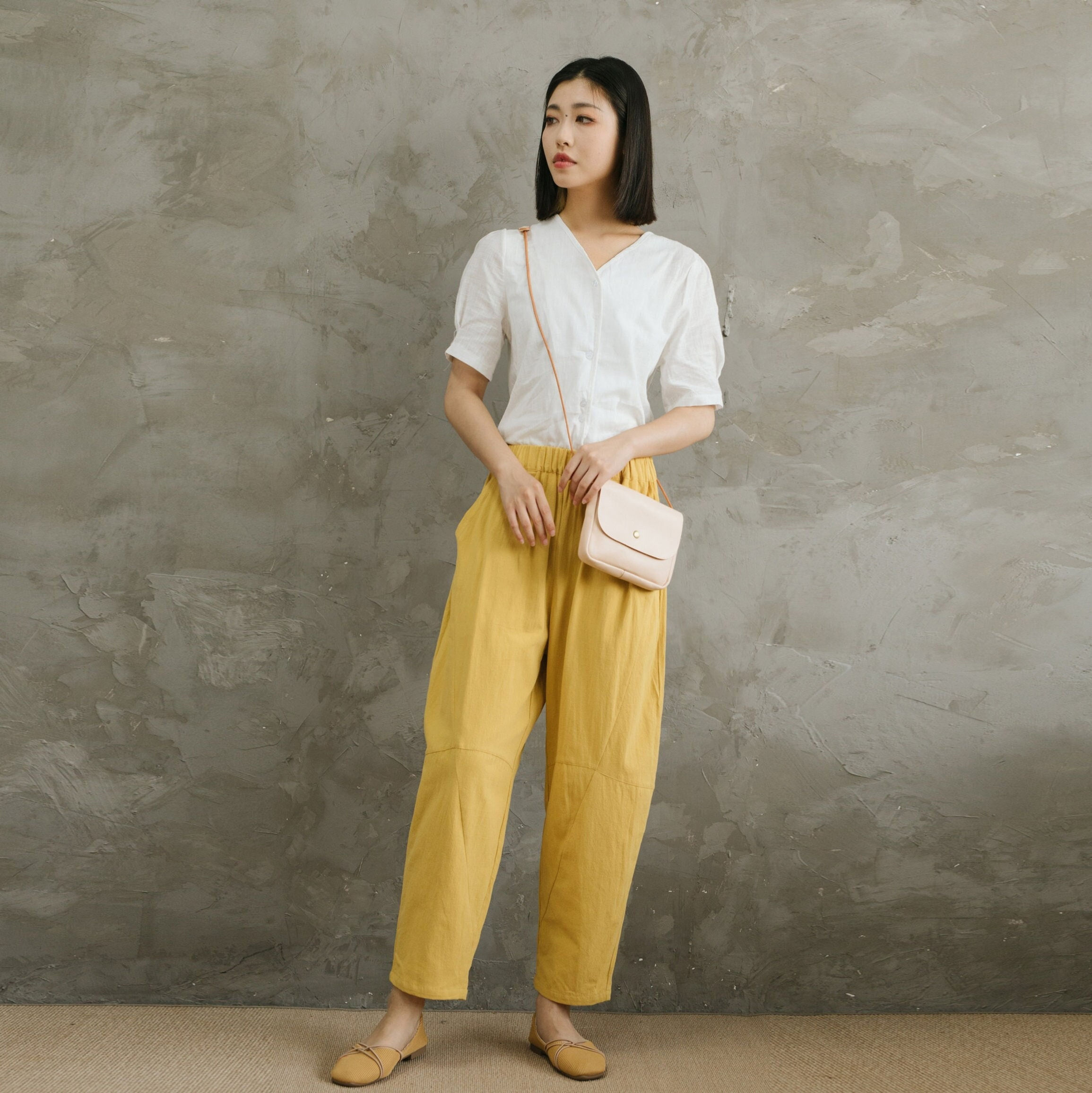 Classical Elastic Waist Cotton Pants