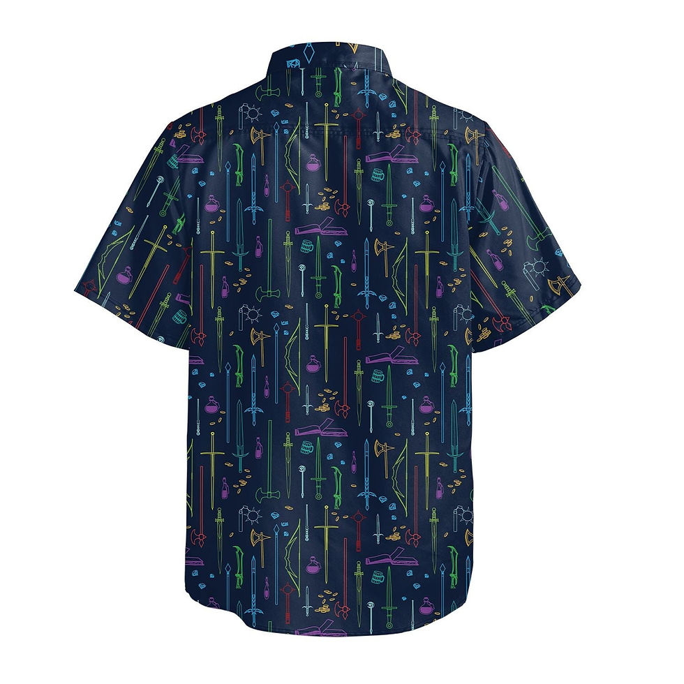 Thumbnail: Fantasy RPG Weapons Items Navy Dnd Button Up Shirt Back