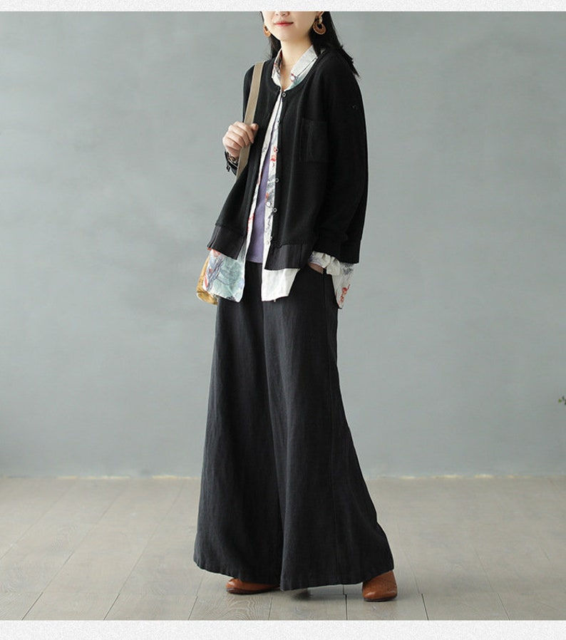 Thumbnail: Loose Linen Wide Leg Black Pant