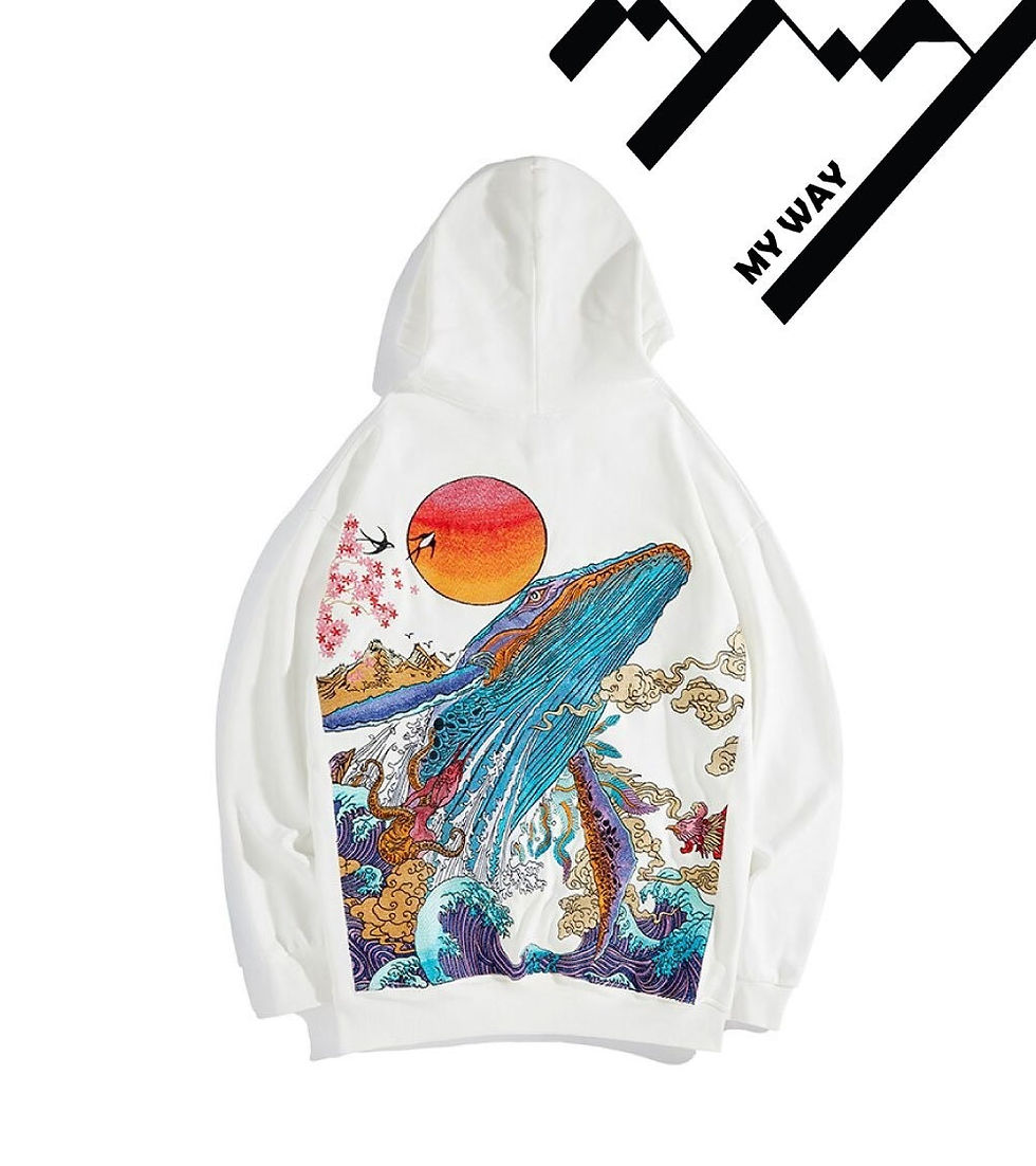 Thumbnail: Embroidery Whale Pullover Hoodies