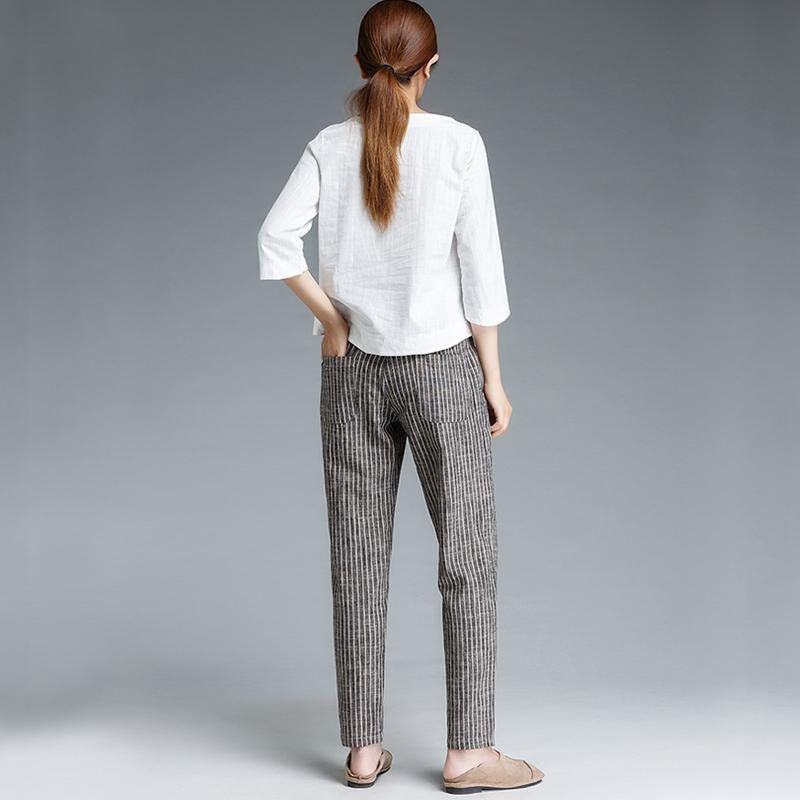 Thumbnail: Women's Casual Striped Linen Pants Loose Back