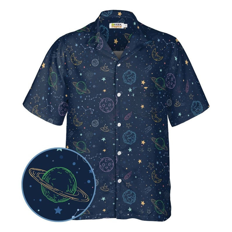 Space Doodles Blue Hawaiian Shirt Front