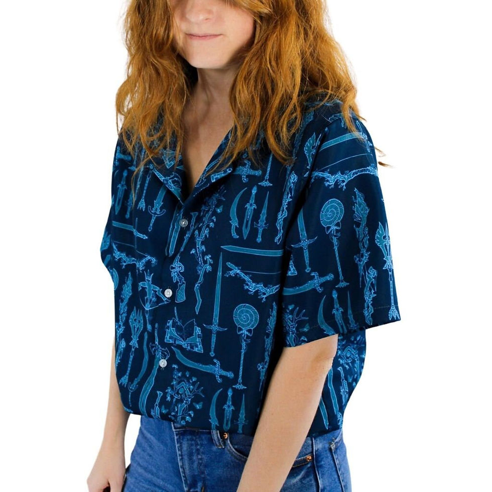 Thumbnail: Dnd Weapons Blue Button Up Shirt Model Front