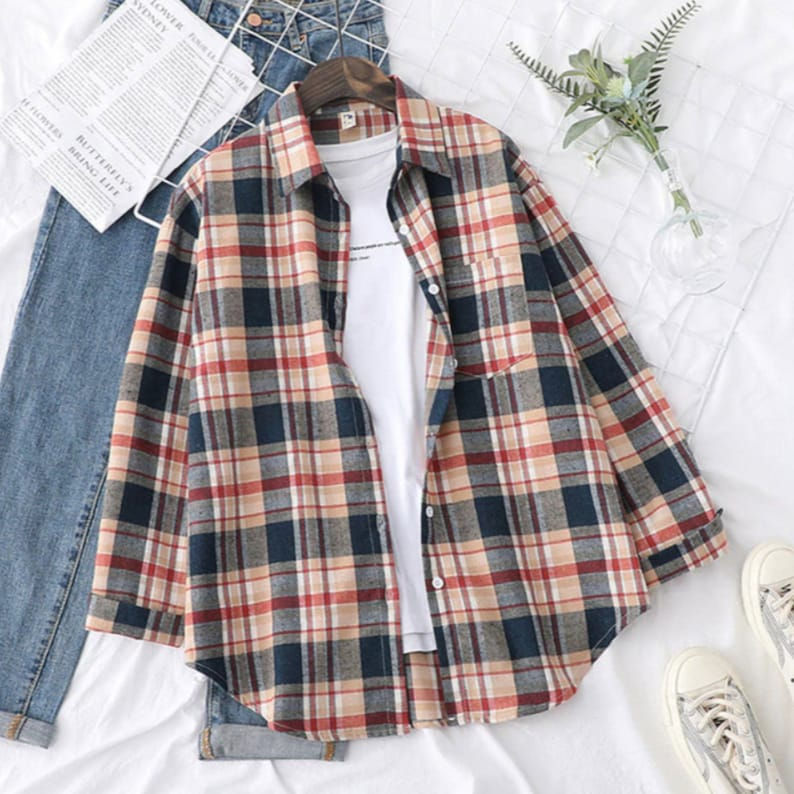Thumbnail: Womens Autumn Long Sleeve Plaid Shirts