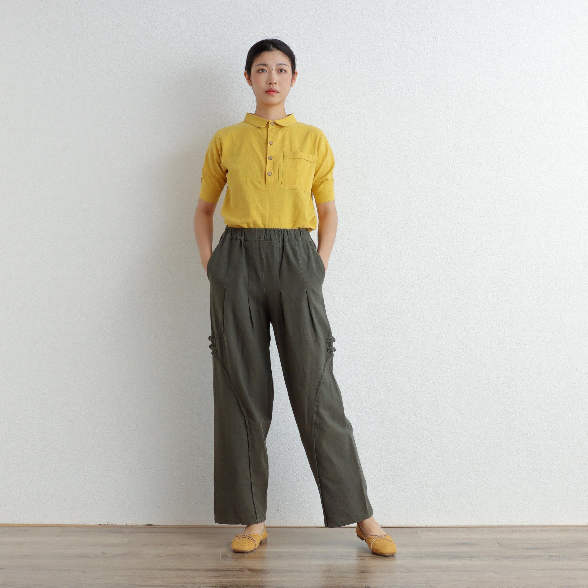 Women Elastic Waist Cotton Pants