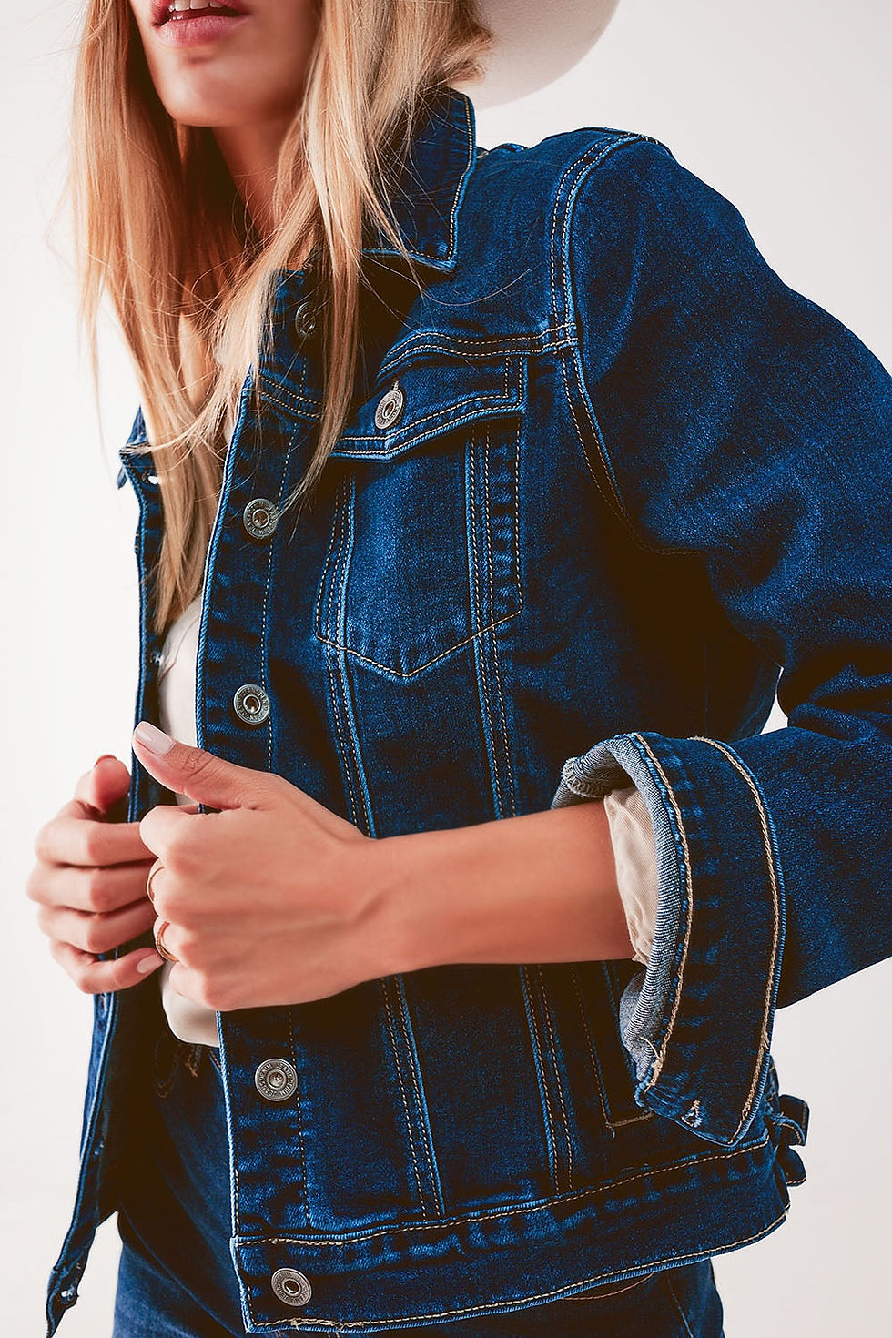 Thumbnail: Embroided Back Denim Jacket in Dark Blue