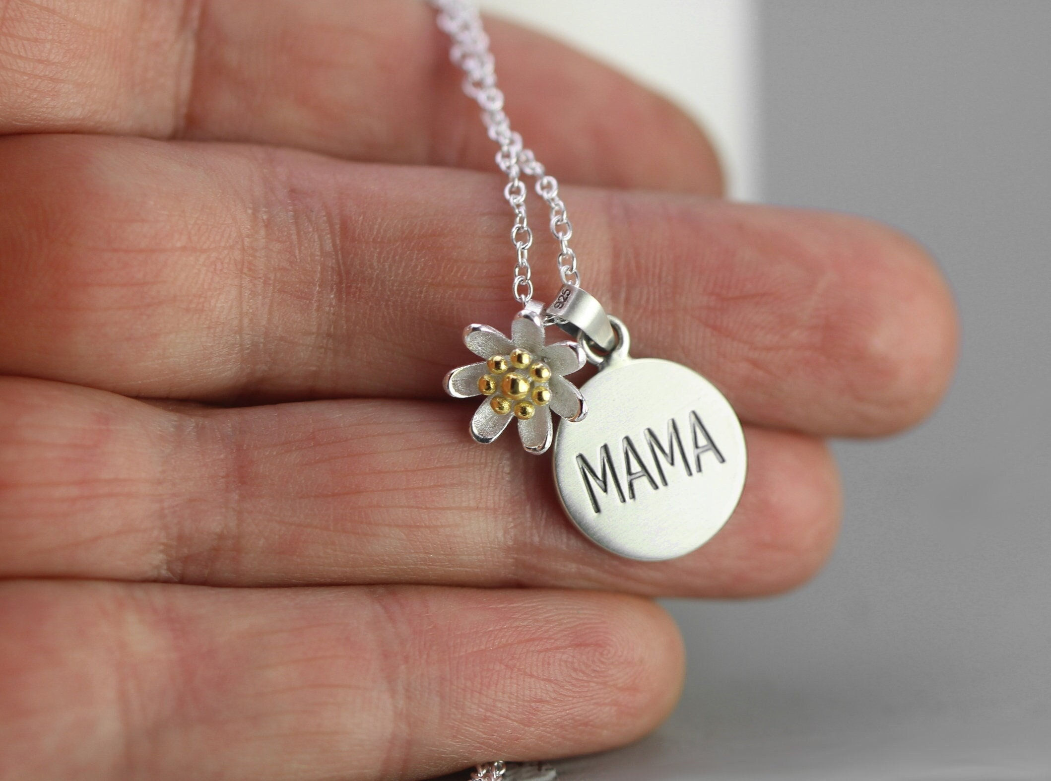 Sterling Silver Engraved Pendant With Little Flower