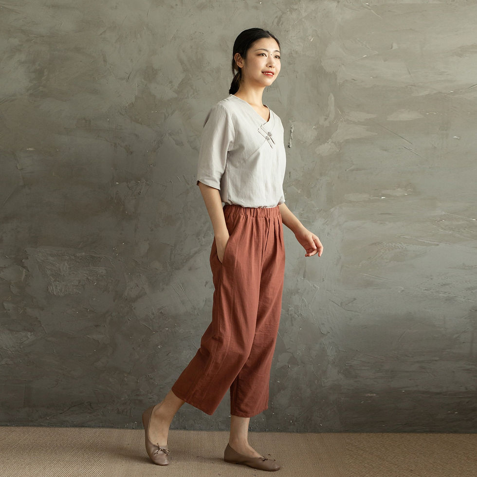 Thumbnail: Elastic Waist Cotton Pants for women