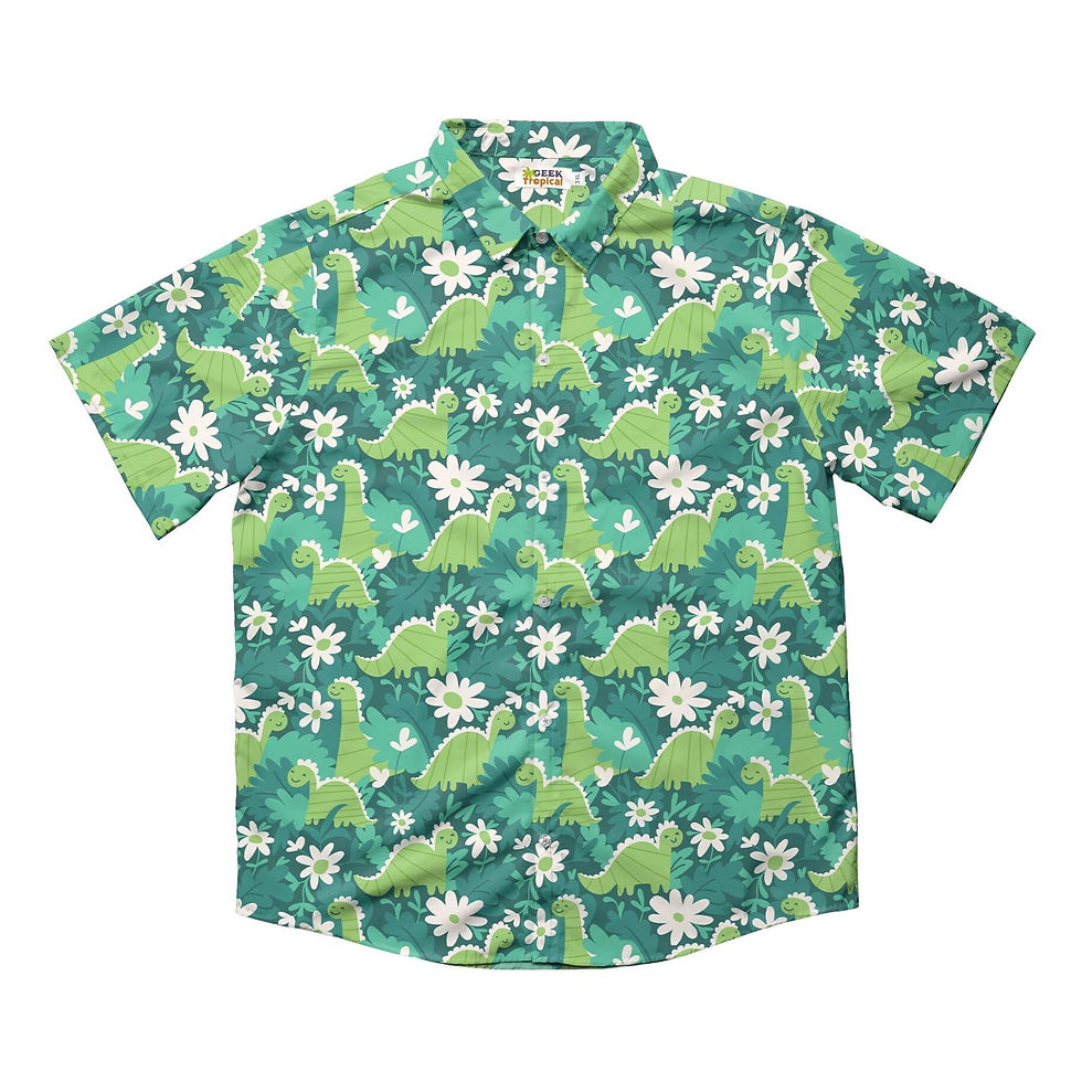 Thumbnail: Dinosaur Smiles Flowers and Leaves Button Up Shirt Wide