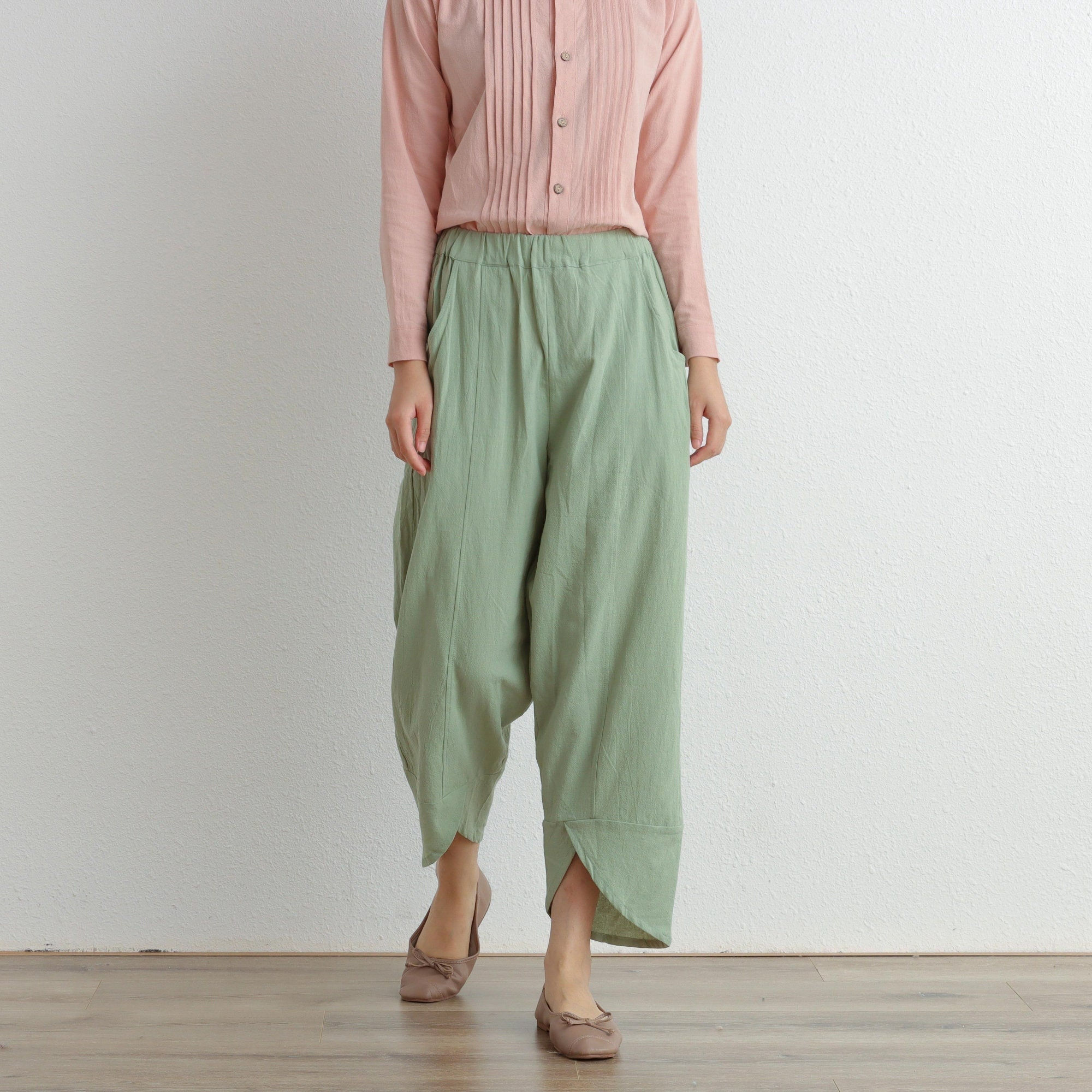 Trendy Elastic Waist Cotton Pants