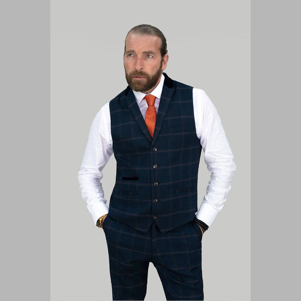 Thumbnail: Navy Blue Tweed Check Herringbone Vest