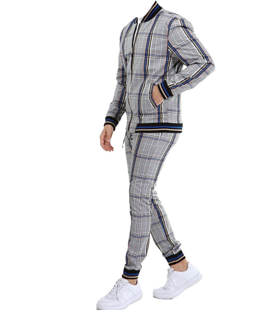 Thumbnail: Oxford Style Gentlemen Tracksuit Sets Model Walking side view