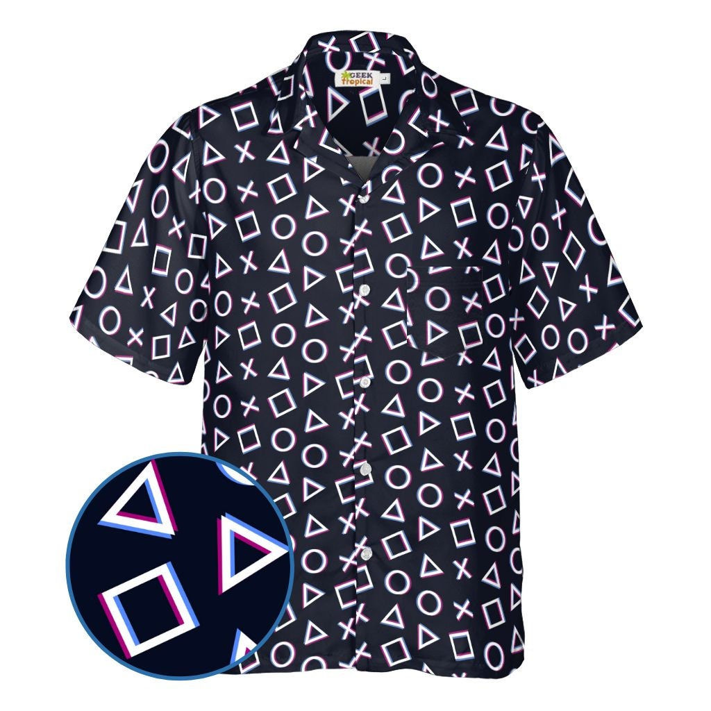 Controller Gamepad Buttons Gray Video Game Button Up Shirt collar Open
