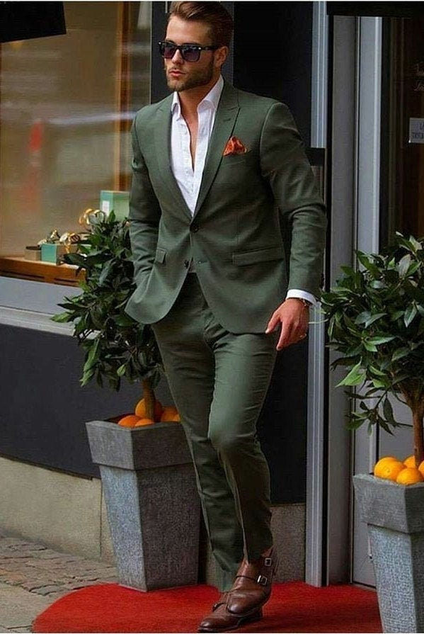 Slim Fit Two Button Green Suits