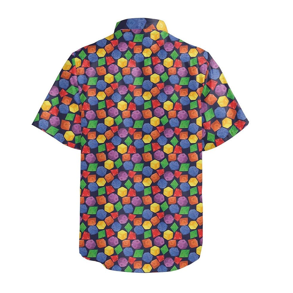 Thumbnail: Colorful RPG Dice Pattern Blue Dnd Button Up Shirt Back