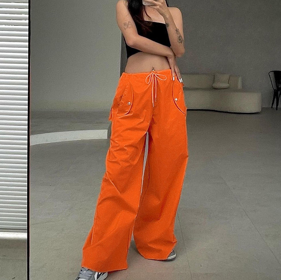 Thumbnail: Lace Up Low Waist Neon Cargo Parachute Trousers orange