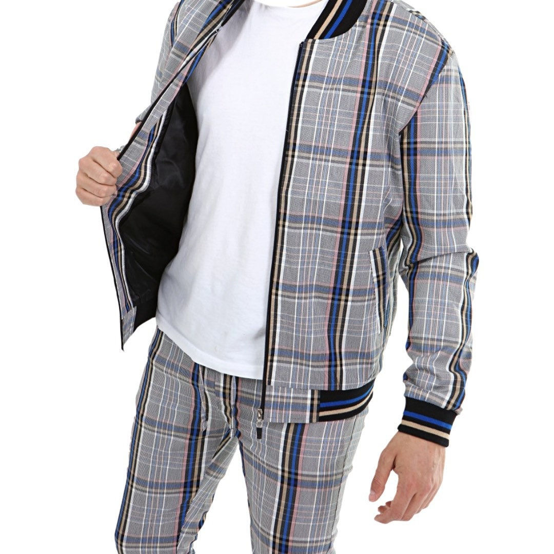 Oxford Style Gentlemen Tracksuit Sets Inside - Blue and Grey