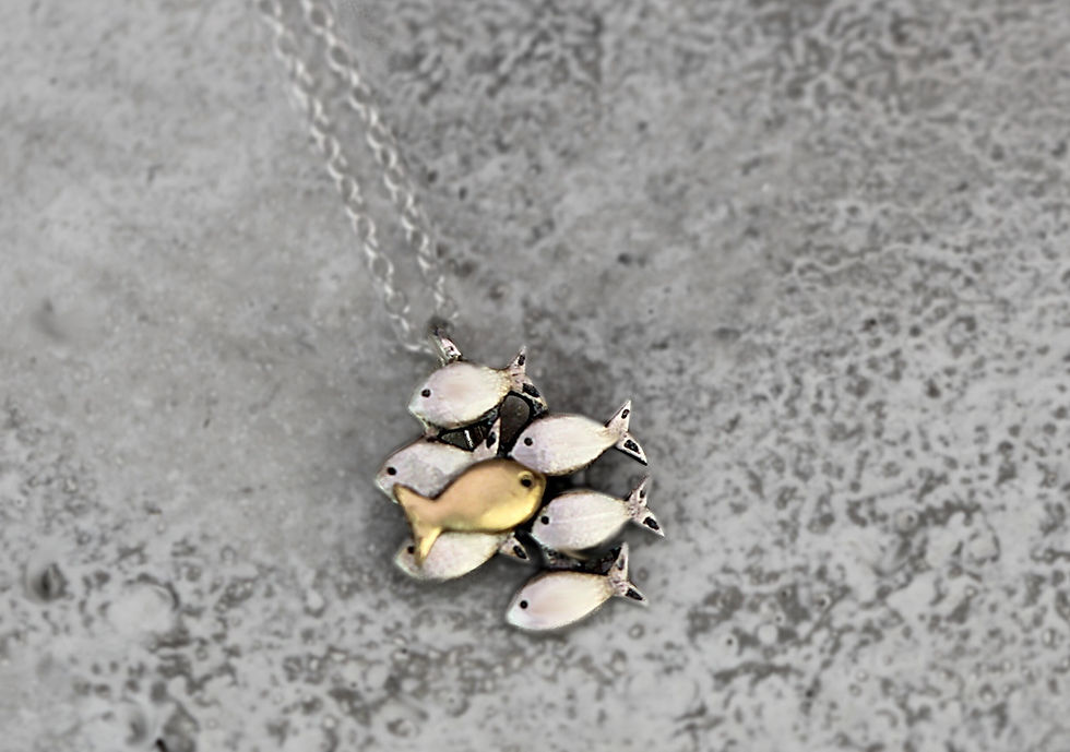 Thumbnail: School Of Fish With One Gold Fish Necklace