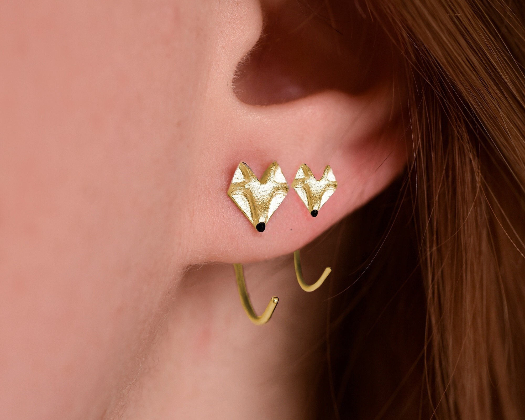 Open Fox Hoops Earrings  on ear
