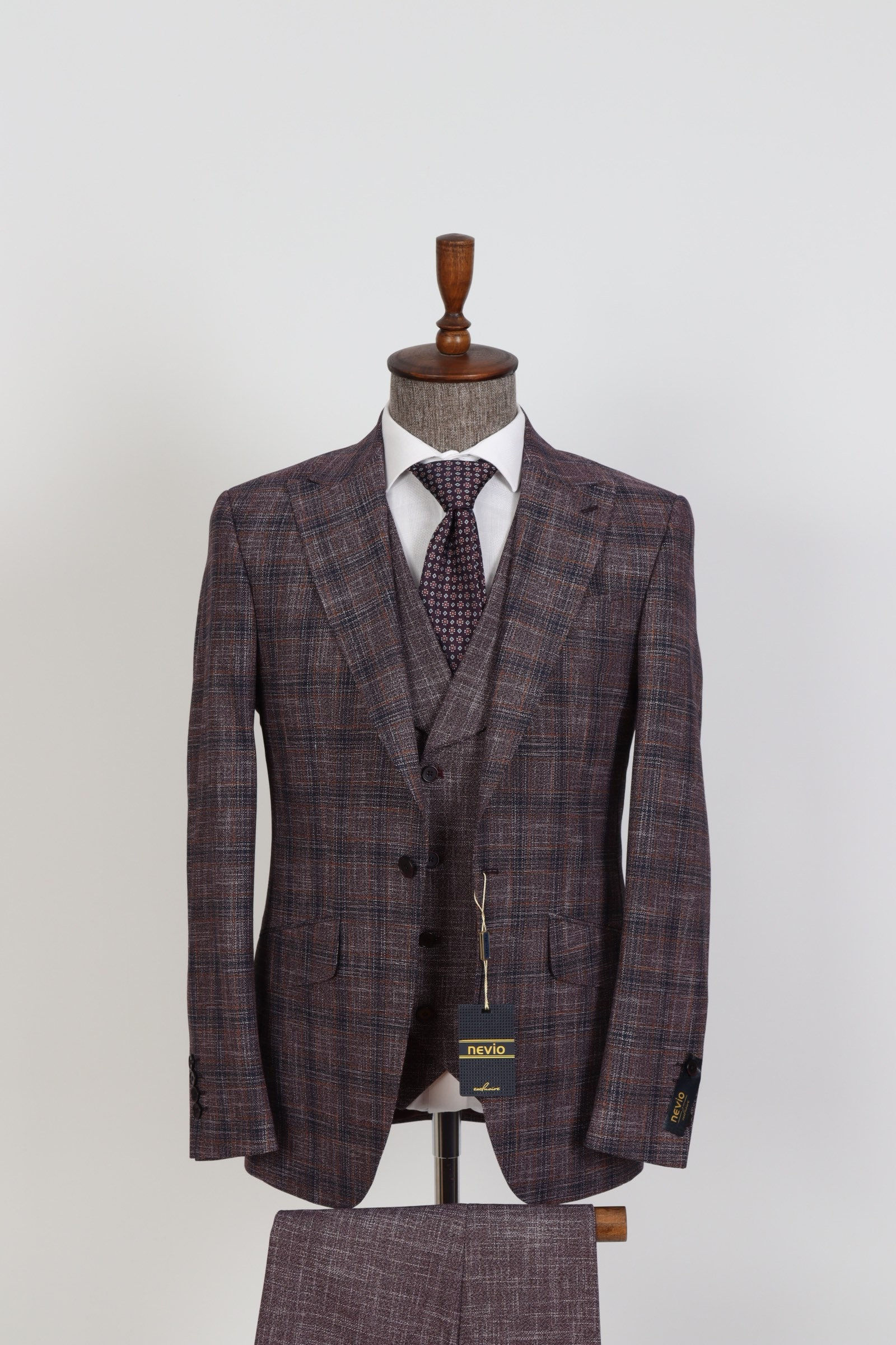 Checked Maroon Lapel Suit