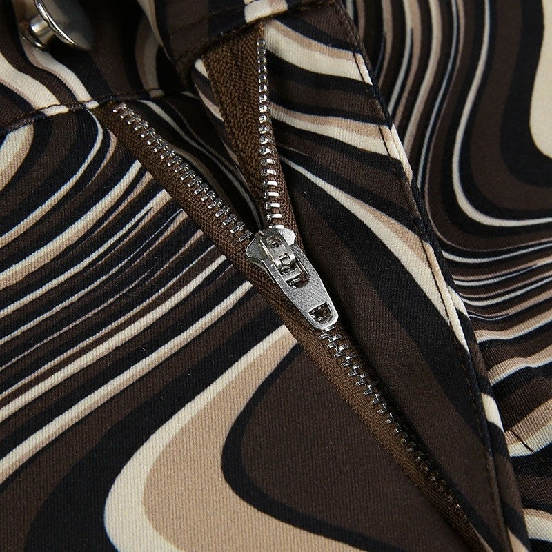 Thumbnail: Y2K Brown Paisley High Waisted Casual Trousers Zipper Open