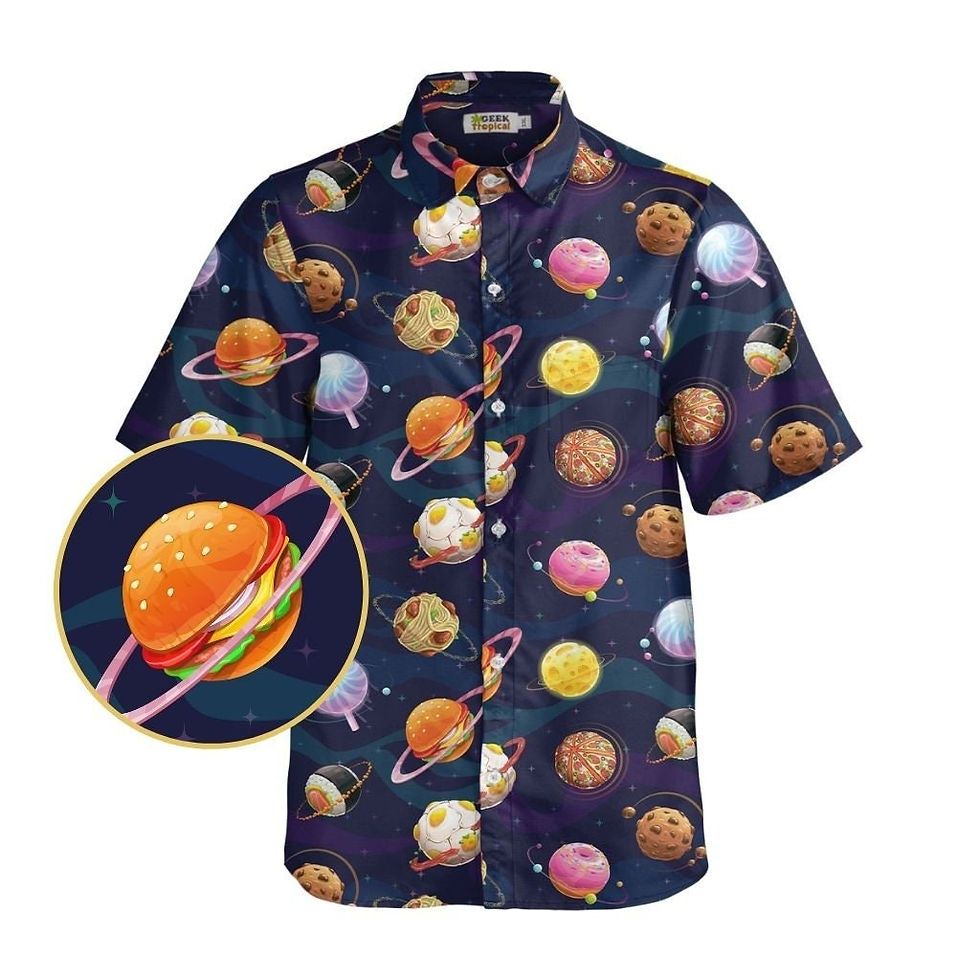 Thumbnail: Cartoon Planet Food Space Blue Purple Button Up Shirt Front
