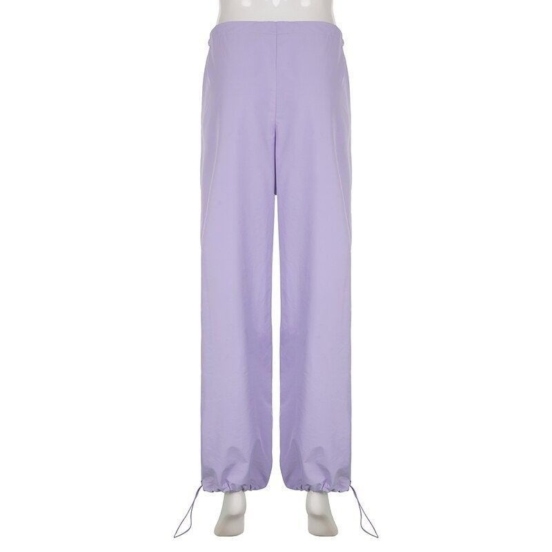 Thumbnail: Drawstring Wide Leg Purple Joggers back