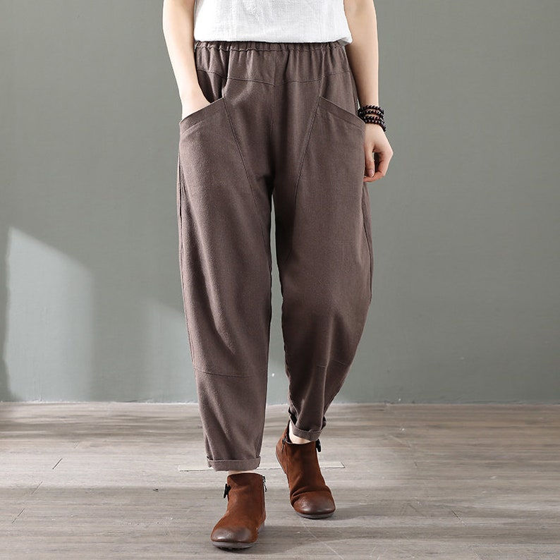 Thumbnail: Women Elastic Waist Cotton Pants
