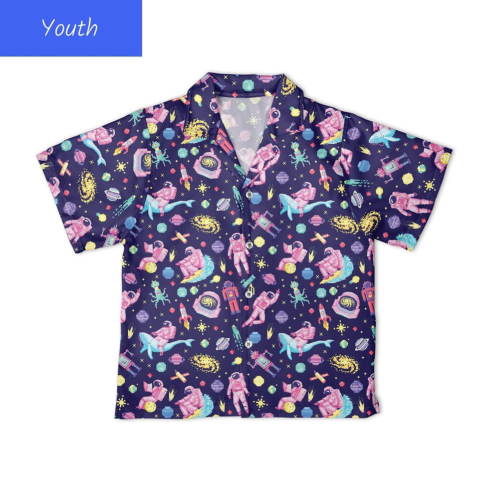 Thumbnail: Astronaut Pixels Outer Space Purple Blue Button Up Shirt Youth