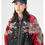 Thumbnail: Embroidery Dragon Tiger Red and Black Thick Jacket female model
