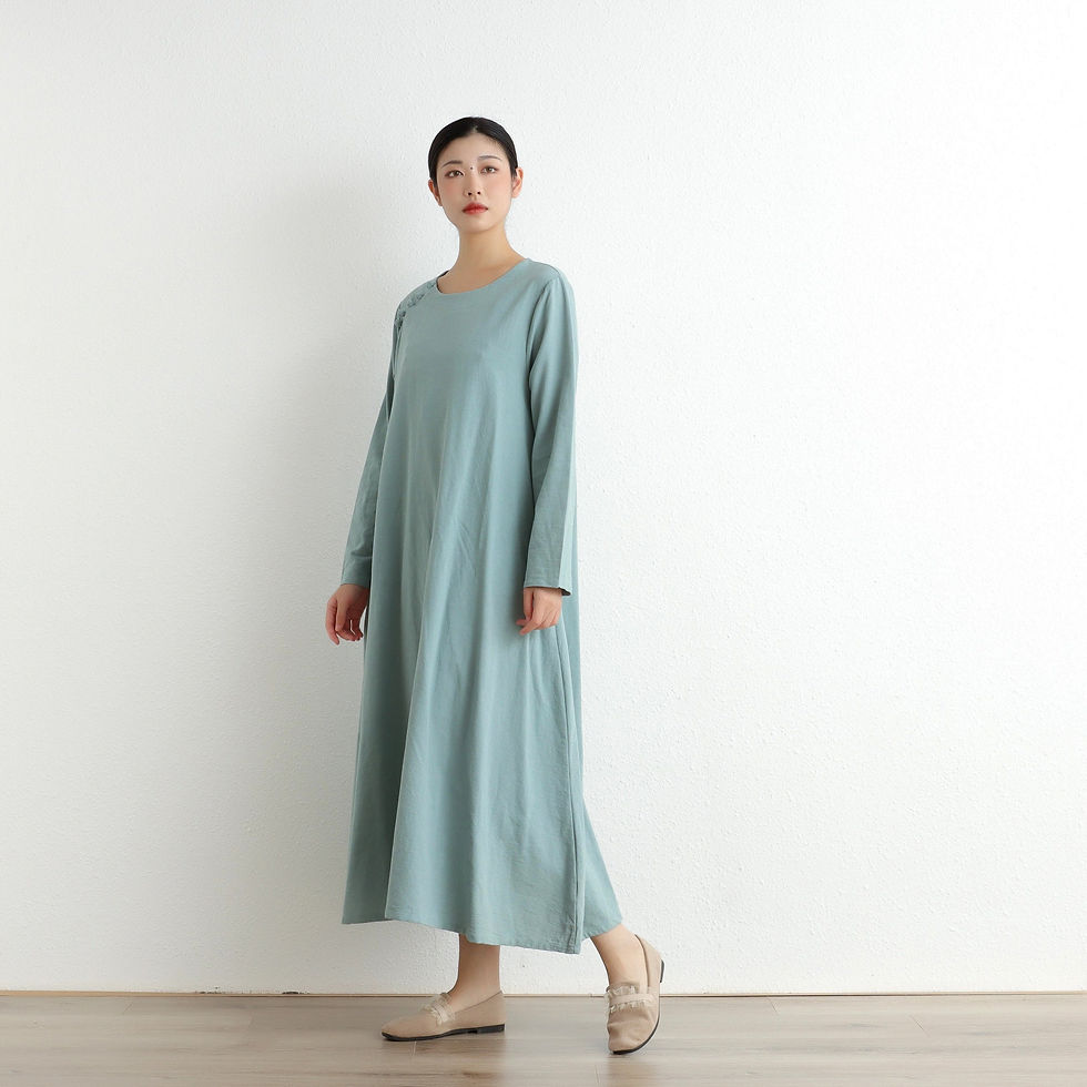Thumbnail: Women Long Sleeves Cotton Dress