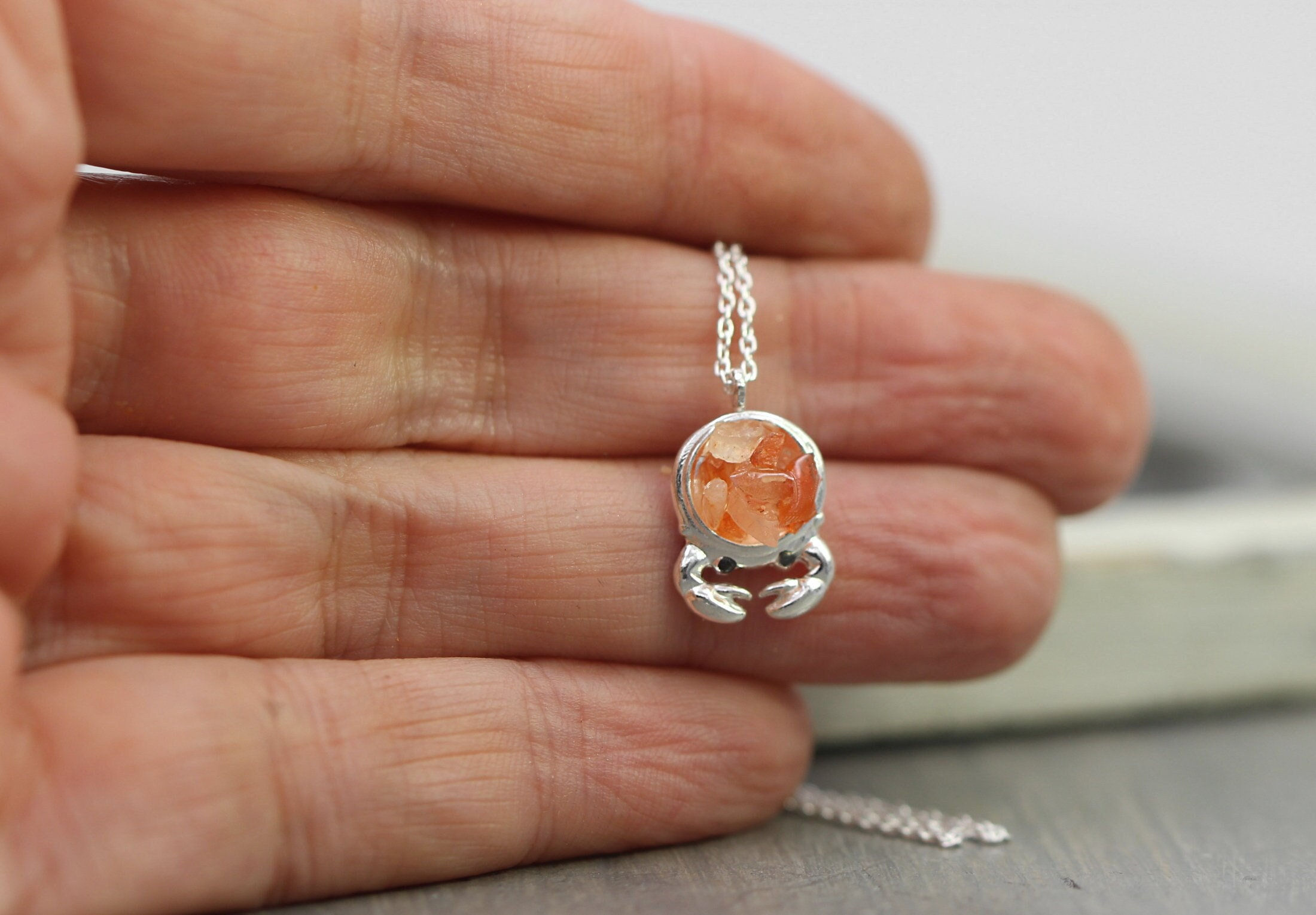 Dainty Crab Necklace With Crushed Carnelian