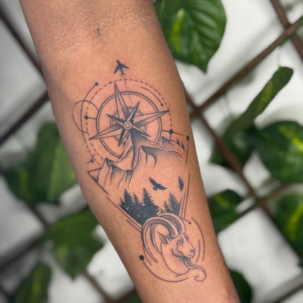 mountain and compass tattoo customized design tattoos in vadodara
