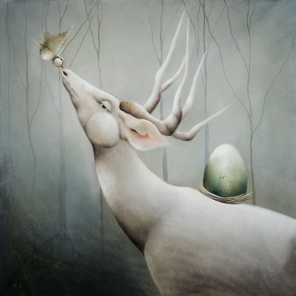 deer and bird